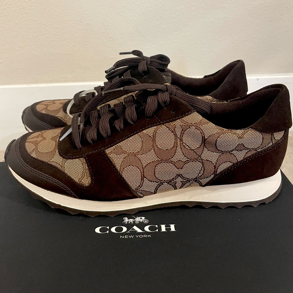 Coach Mason Signature C Jacquard/Suede Sneakers in Khaki/Chestnut (9M)